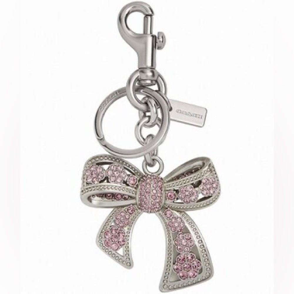Coach Silver and Pink Bow Keychain